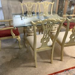Heavy Duty Glass Large Dining Table With Six Chairs. 