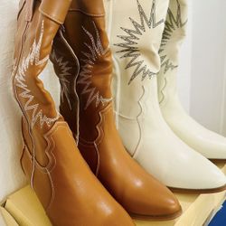 BUNDLE: 2 Pairs New Western Boots (Cognac & Cream Snakeskin