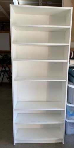 Tall White Bookcase with 6 Shelves