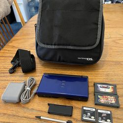Nintendo DS Lite Game System, 4 Games, Console Case, GBA Cover, Stylus, & Charger