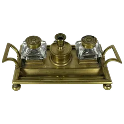 victorian english brass double glass inkwell 1(contact info removed)