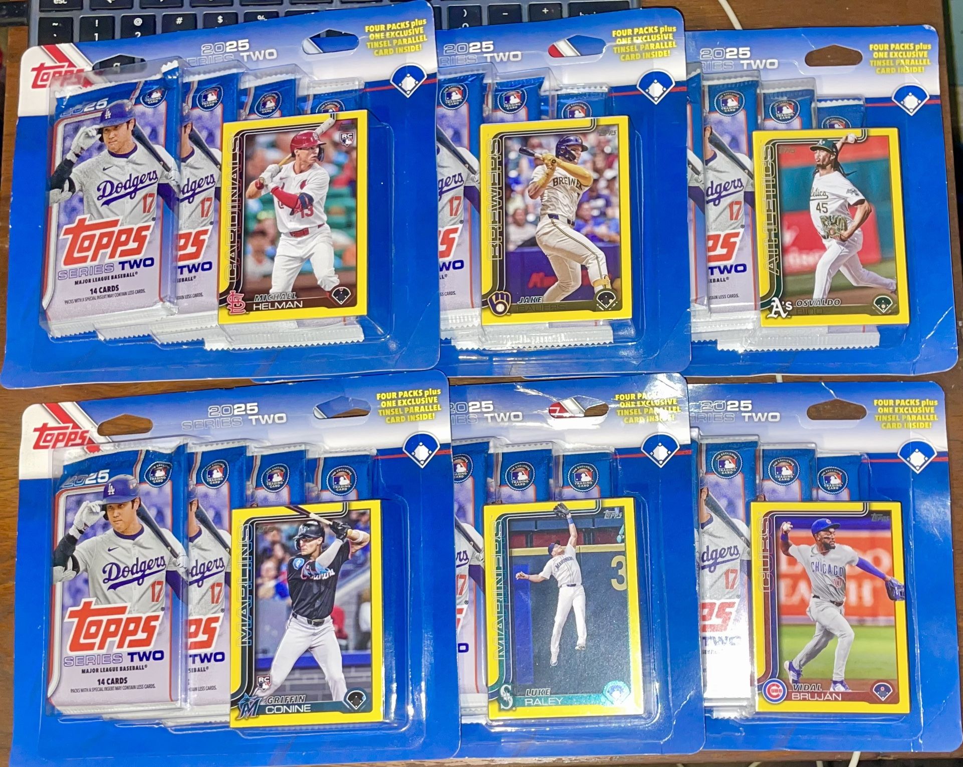 Lot of (6) 4-Pack Blisters - Topps Baseball '25 "Series Two" - (24) Total Packs + (6) Exclusive Tinsel Parallel Cards