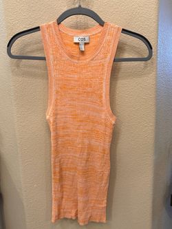 COS Women Orange Slim Fit Ribbed Stretchy Tank Top with Slit Sides Size Small
