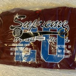 Supreme Warriors Appliqué Zip Up Hoodie Sweatshirt Large Burgandy