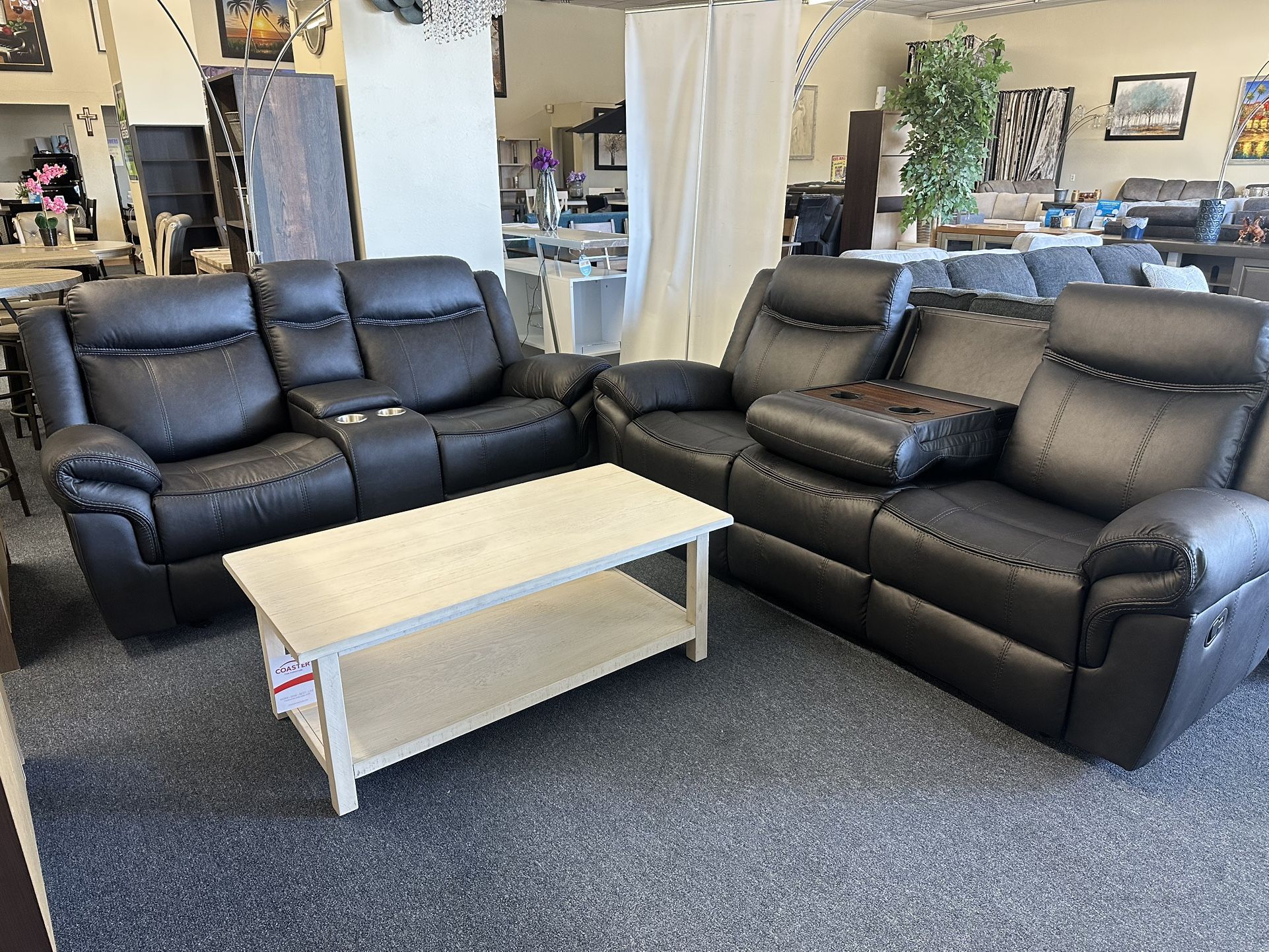 Black Sofa And Love Seat Faux Leather Recliner