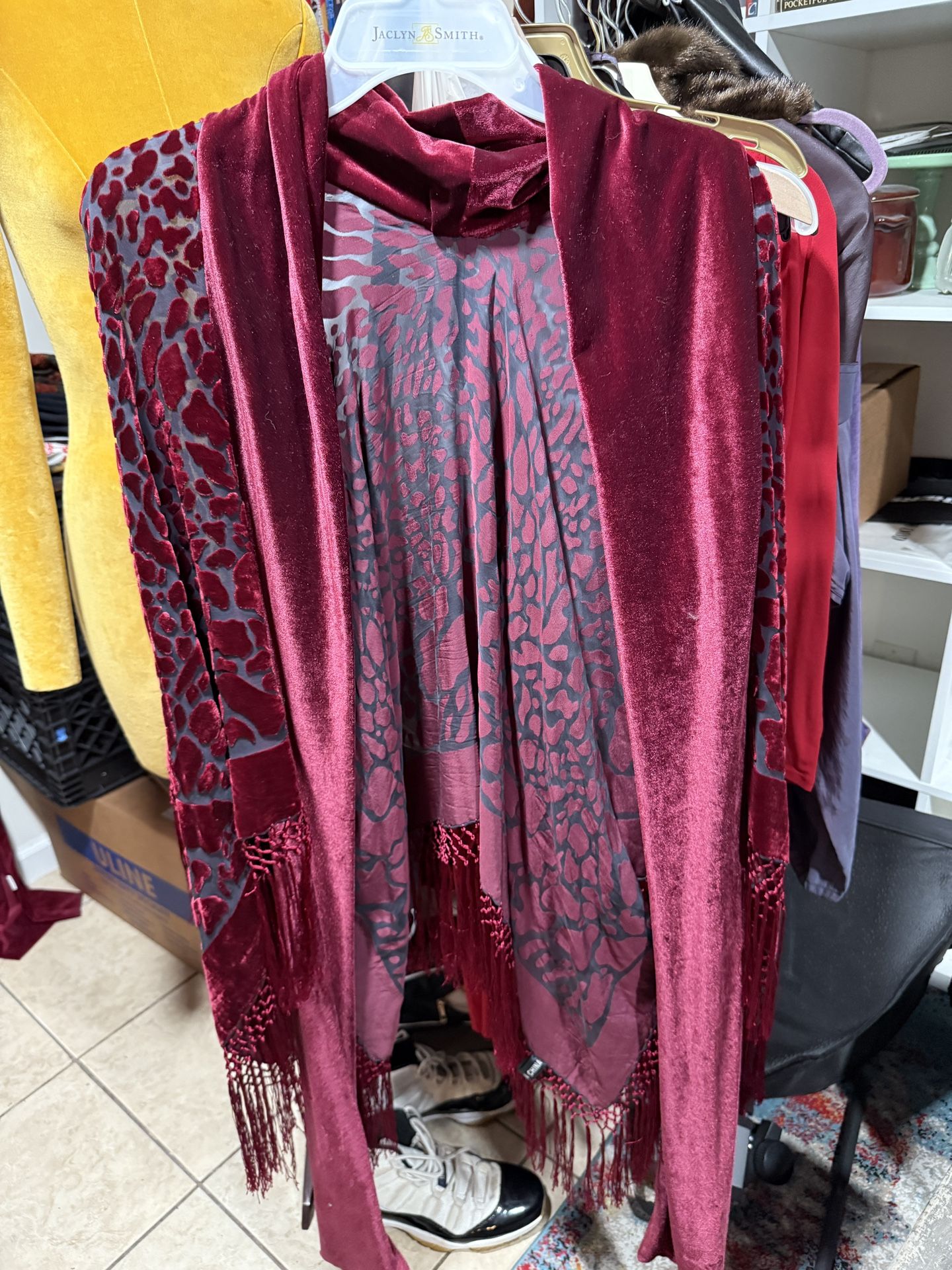 Burgundy Velvet Animal Print Shawl