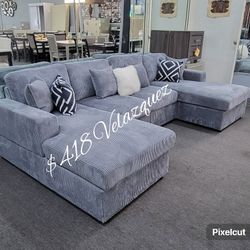 ✅️✅️4 pc  grey corduroy fabric sectional sofa with double chaise.✅️✅️