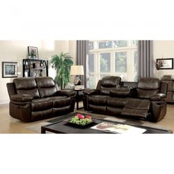 Brand New Brown Leather Reclining Sofa & Loveseat 