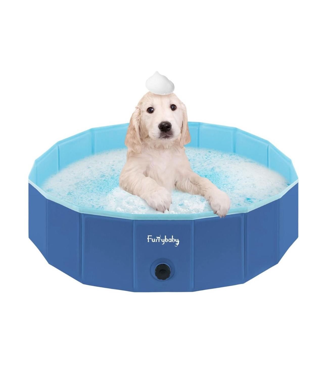 Furrybaby Dog Pool, Kiddie Pool with Hard Plate Collapsible Pet Bath Foldable Swimming Pet Pool