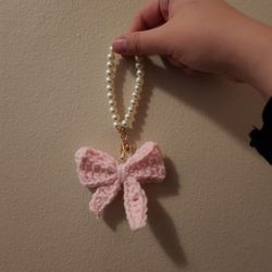 Pink Bow Stringed Pearl Keychain 