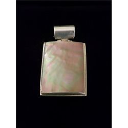 2.3" x 1.3" Large & Heavy Solid Sterling Silver & Natural Mother of Pearl Pendant, signed EXEX