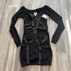 Heartless Clothing: Black Dark Craft Off Shoulder Top w/ Straps & Rings, M