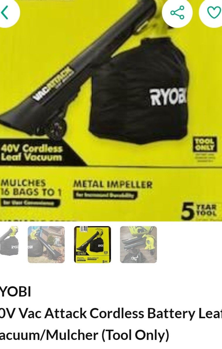 Coedless Ryobi Leaf Blower/mulcher