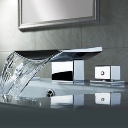 Grop Contemporary Double Handle Waterfall Widespread Bathroom Sink Faucet 