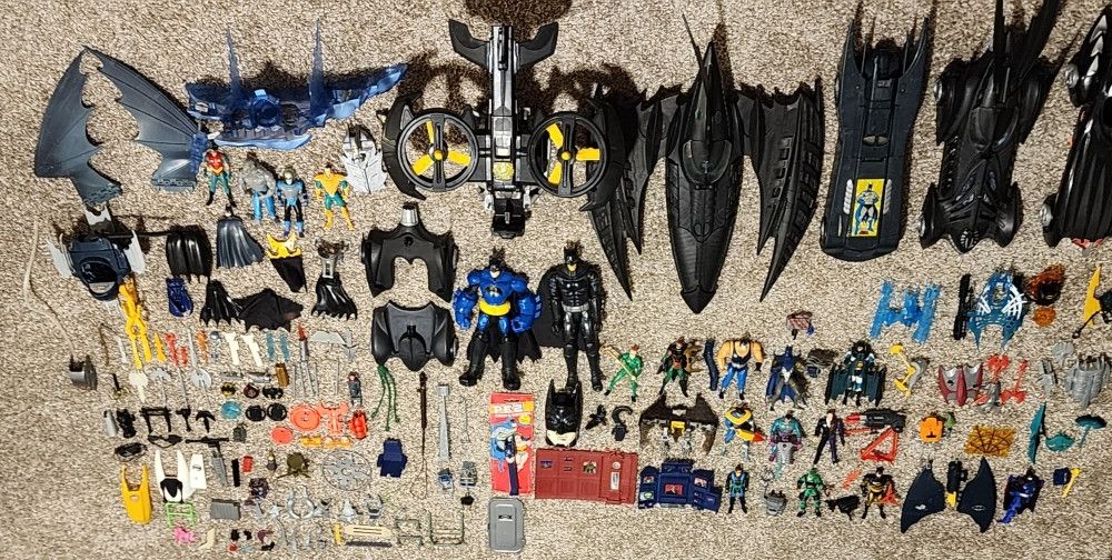 Huge Batman Action Figures, Batman Ice Fortress And Batmobile Lot With Attachments And Accessories