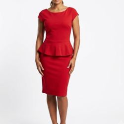 VENUS Whimsigoth Red Peplum Midi Bodycon Dress Cap Sleeve Exposed Zipper Sz 4