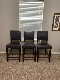 Set of Three Dark Brown Bar Stools