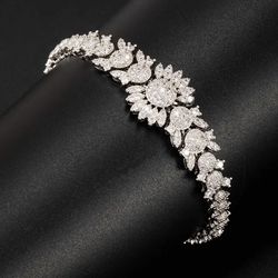 Exquisite Paved Fully Iced 14K White Gold Plated Cubic Zirconia Bracelet 