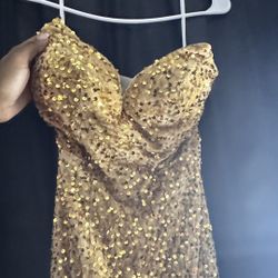 Strapless Gold long, sparkly Dress 