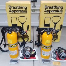 Set of 2 MSA 5-978-1 SCBA Cylinders with Ultra Elite Mask & Storage Cabinets