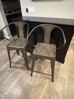 Set of 2 Industrial Metal Counter-Height Bar Stools