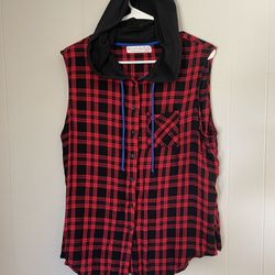 Woman’s Flannel Hooded Vest : Size XL