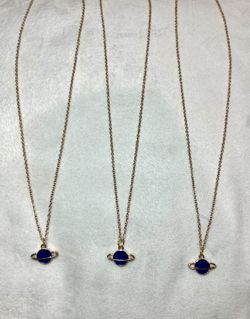 Charm Necklaces: Blue Saturn Charm Necklace 