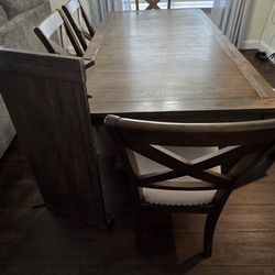 Ashley Dining Set – Table w/ Leaf, 4 Chairs + Bench