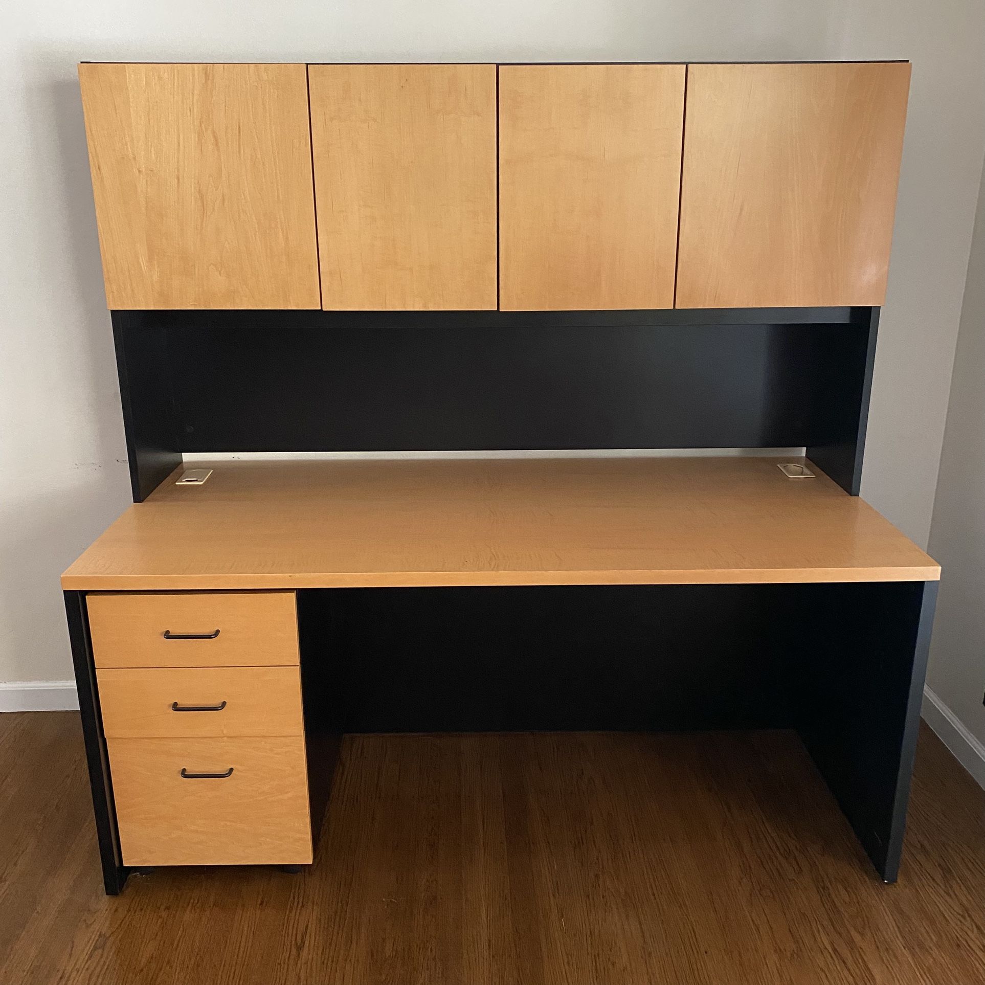 Techline Desk with Hutch and Rolling Cabinet
