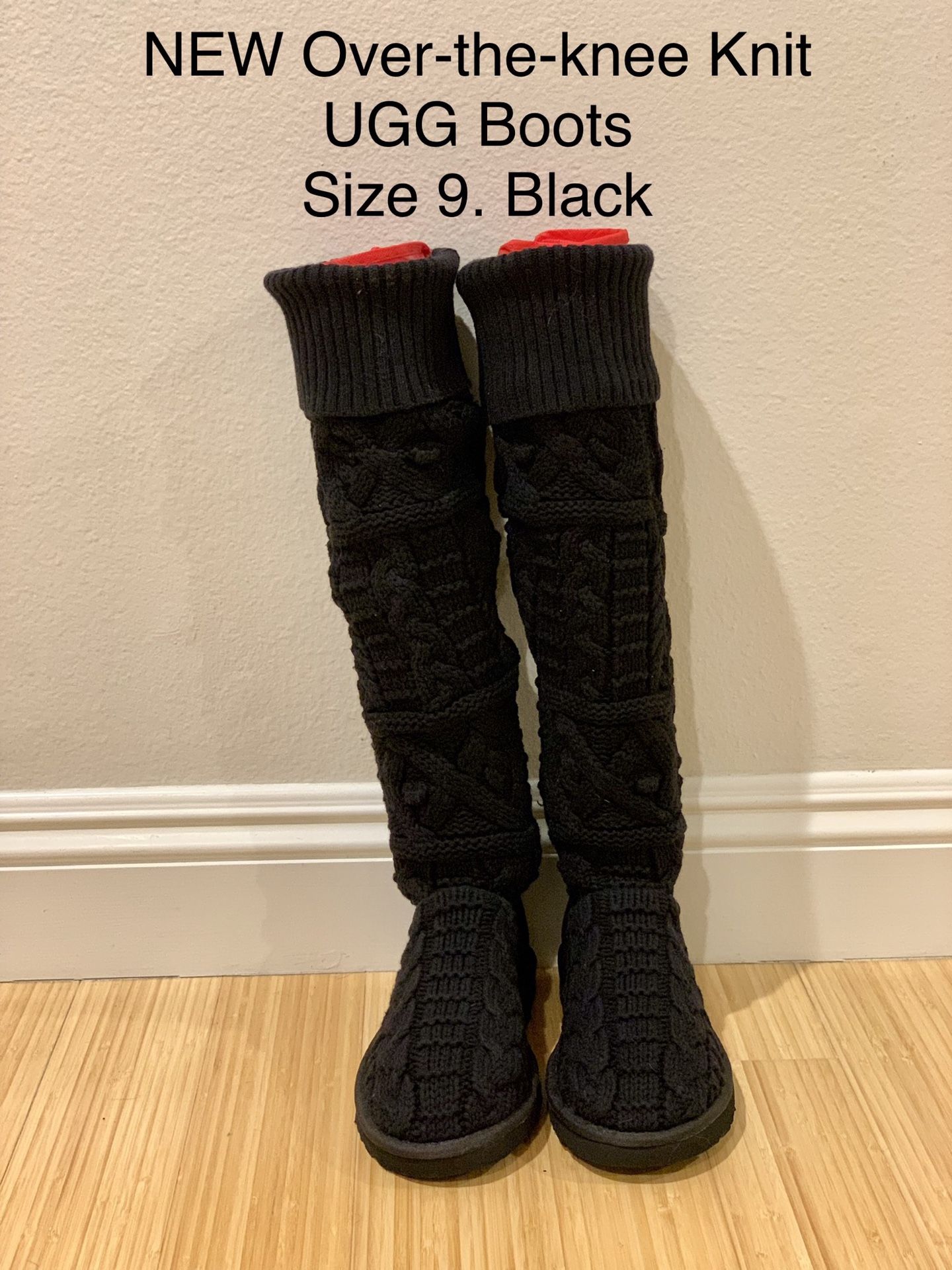 NEW Over-the-knee Knit UGG Boots. Size 9. Black
