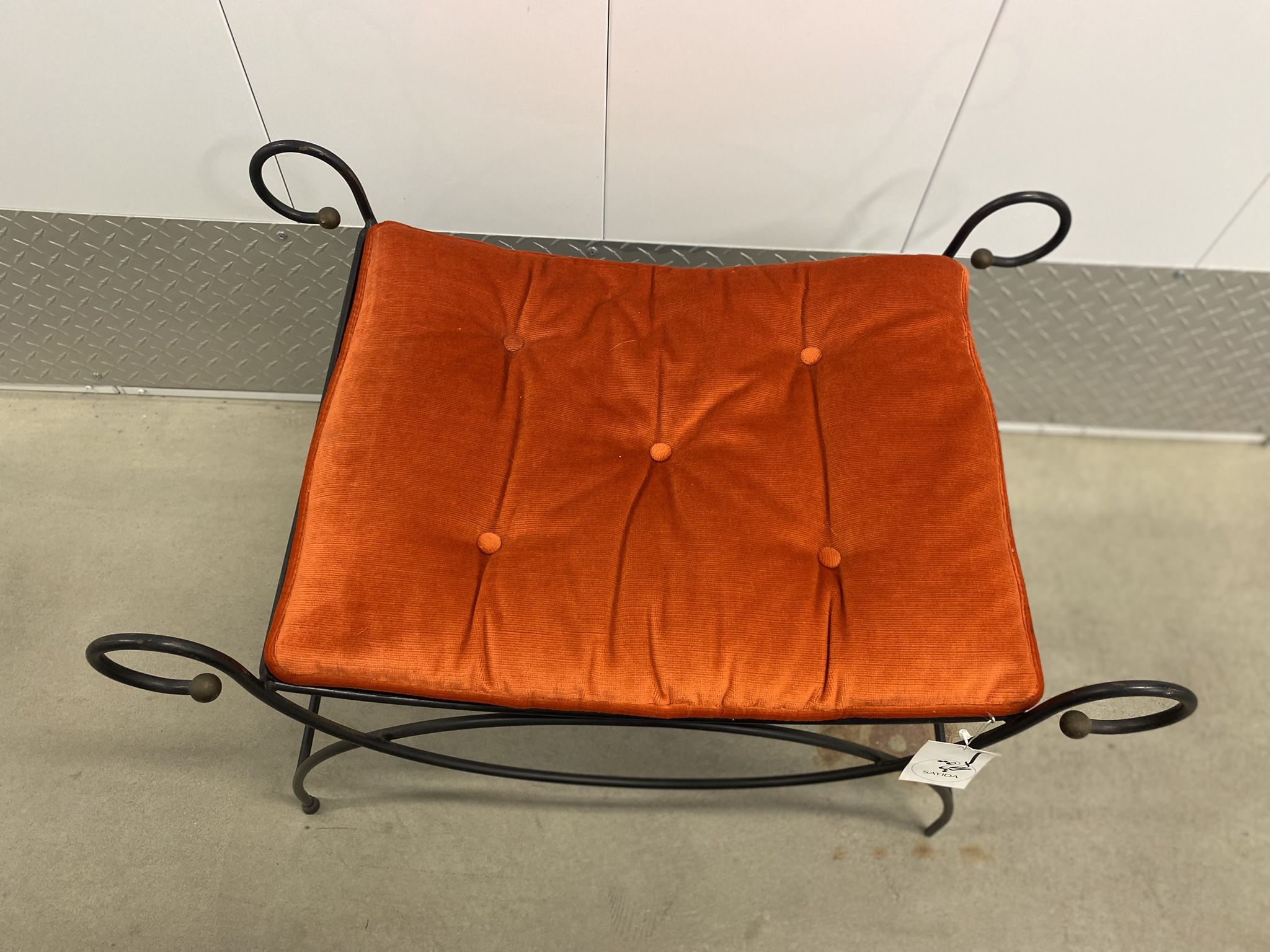 Black Metal Curved Stool with Orange Cushion