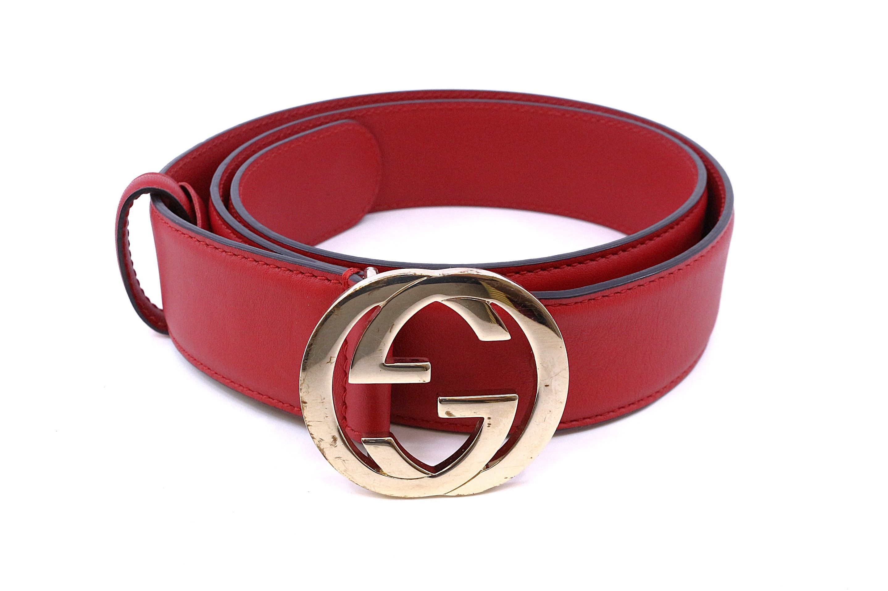 Gucci Women Leather GG Belt Red Size 90/36 NWT 546386