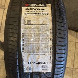 (1) 19” Yokohama 225/45/19 New Tire 