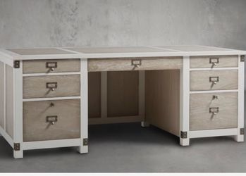 Authentic Arhaus Telegraph Executive Desk – Acacia White/Woodland Mindi – 78”