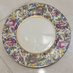 Floral Porcelain Decorative Plate with Gold Rim