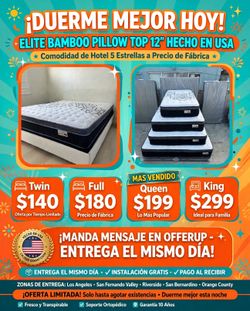 Elite Bamboo Pillow Top 12" Mattress – New. Queen size mattress