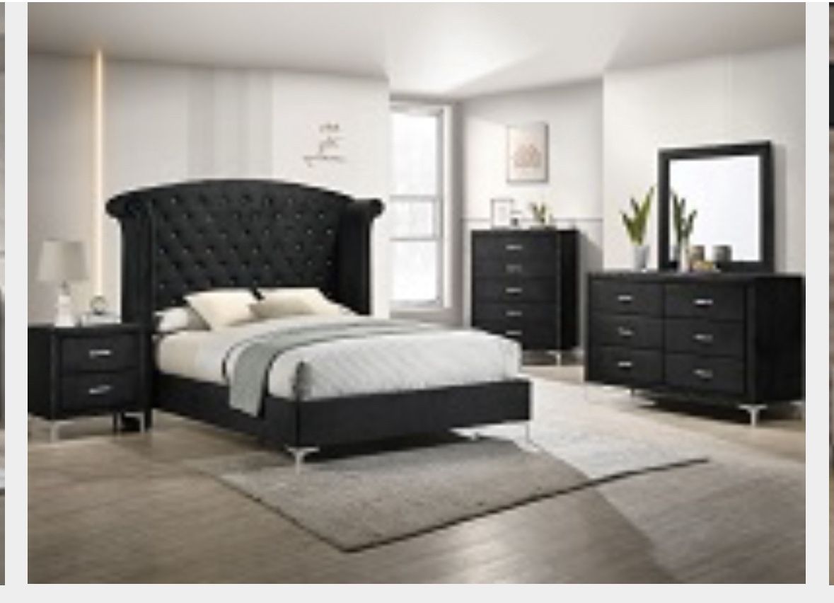 4- Pc Bedroom set Dresser,Mirror Nightstand (1) Queen size bed frame Not including Mattress and Box Sp