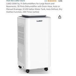 LUKO 2000 Sq. Ft Dehumidifiers for Large Room and Basements, 30 Pints Dehumidifier with Drain Hose, Auto or Manual Drainage, 0.528 Gallon Water Tank, 
