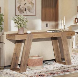HH0028 Solid Wood Console Table, 63" Narrow Sofa Table Behind Couch, Rustic Skinny Entryway Table for Hallway, Entrance, Foyer, Living Room, Brown
