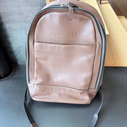 Brown Leather Coach Backpack With Laptop Sleeve