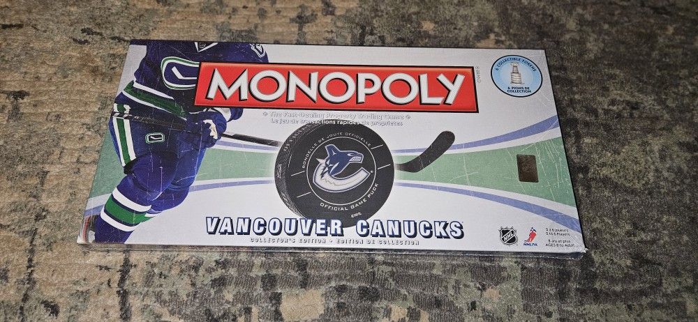 VANCOUVER CANUCKS MONOPOLY | NHL | COLLECTORS EDITION | VERY RARE NEW & SEALED!!