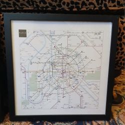 FRAMED UNDER GLASS. PRINT OF PARIS METRO MAP. - $15 (Washington Park, i25 and Alameda, Denver)