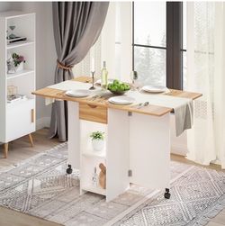 Folding Dining Table With Drawer & Shelves