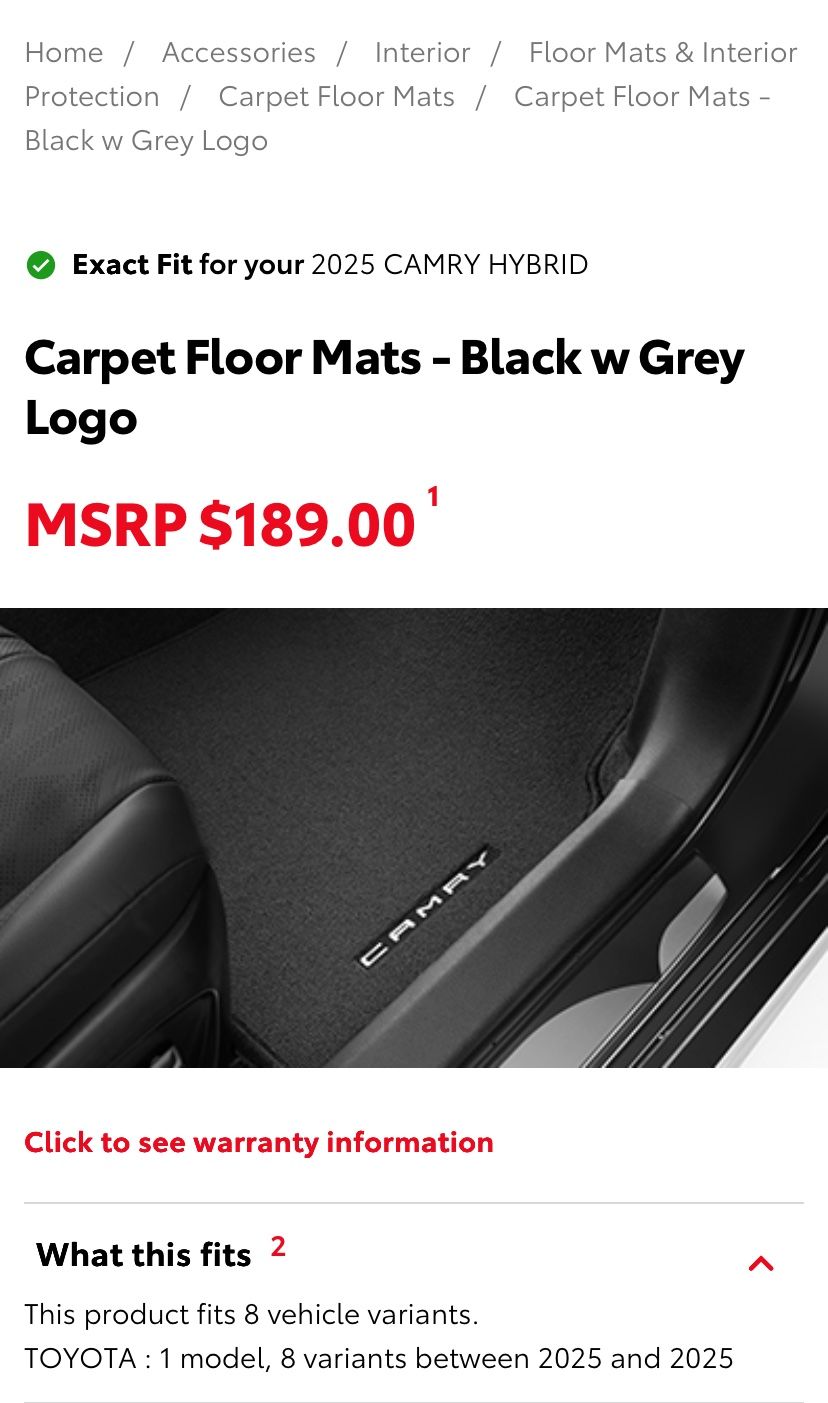 Toyota Camry 2025 Carpet Floor Mats