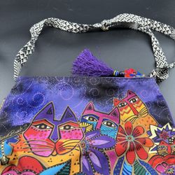 Colorful Cat Garden Canvas Laurel Burch Tote Bag/Purse With Adjustable Shoulder Strap