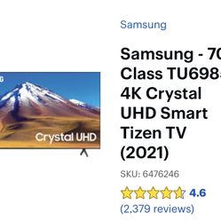  Samsung - 70” Class Flat Screen Smart TV + Wall Mount