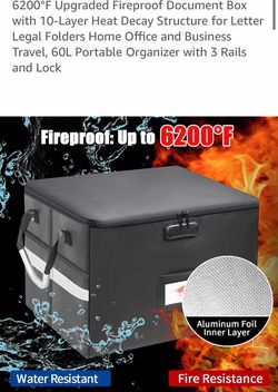 6200°F Upgraded Fireproof Document Box with 10-Layer Heat Decay Structure for Letter Legal Folders Home Office and Business Travel, 60L