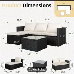 New 3-Piece All-Weather Wicker Sectional Couch with Tempered Glass Table
