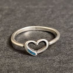 Vtg Southwestern 925 Silver Inlaid Turquoise Heart Ring