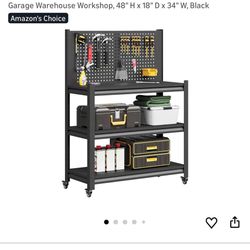 Workbench with Pegboard, Adjustable Heavy Duty Work Table with Wheels, Heavy Duty Workstation, Metal